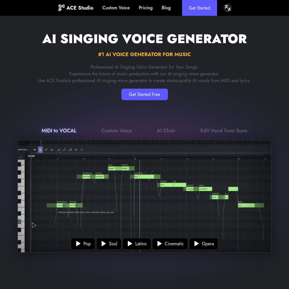 ACE Studio website screenshot ACE Studio website screenshot