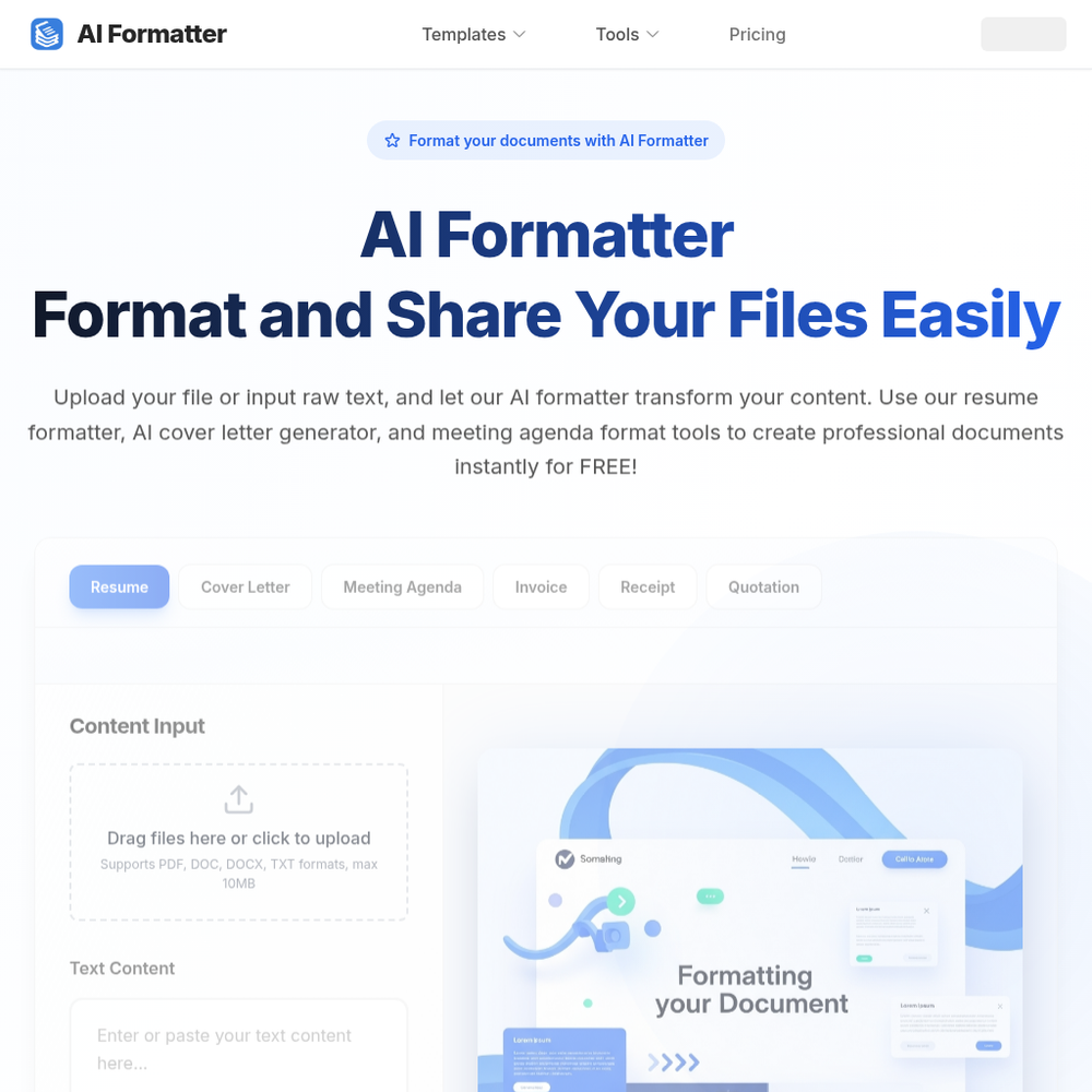 AI Formatter website screenshot AI Formatter website screenshot