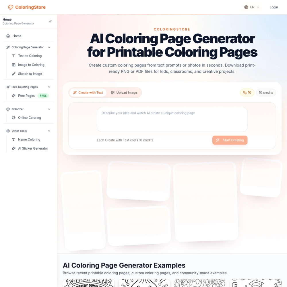 AI Coloring Page Generator website screenshot AI Coloring Page Generator website screenshot