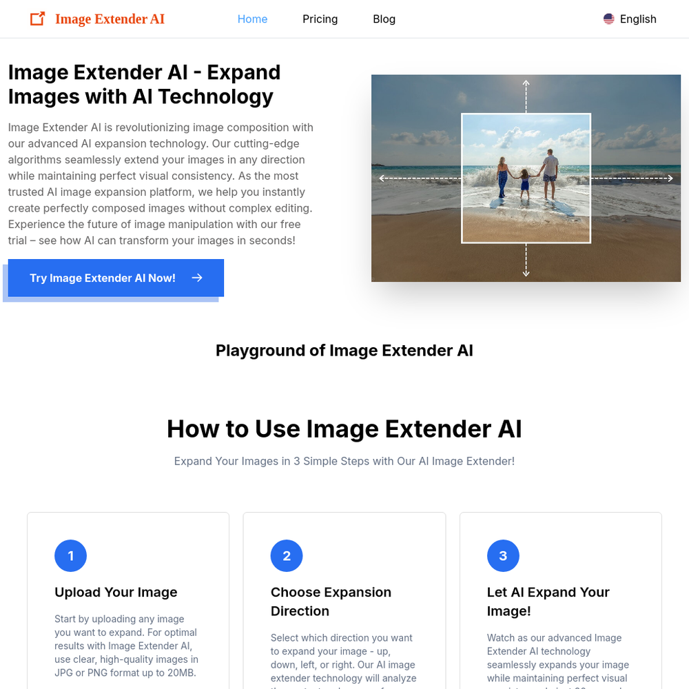 Image Extender AI website screenshot Image Extender AI website screenshot