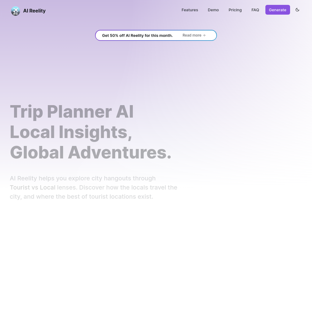 AI Reelity Trip Planner website screenshot AI Reelity Trip Planner website screenshot