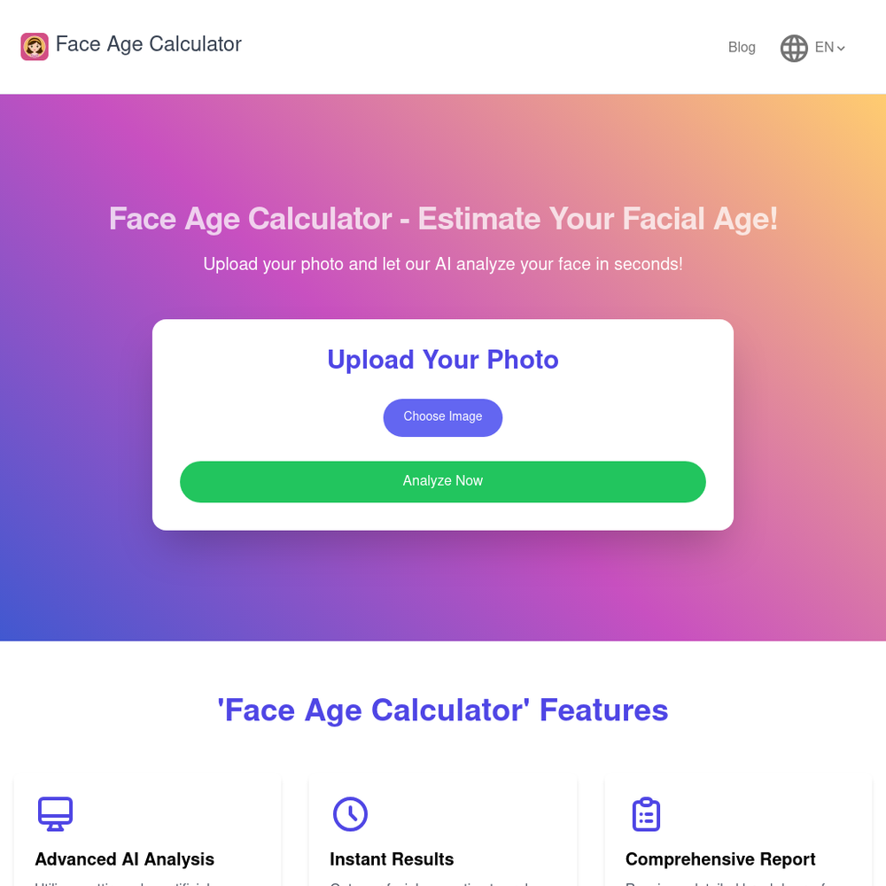 Face Age Calculator website screenshot Face Age Calculator website screenshot