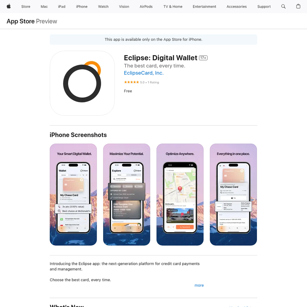 Eclipse: Digital Wallet website screenshot Eclipse: Digital Wallet website screenshot