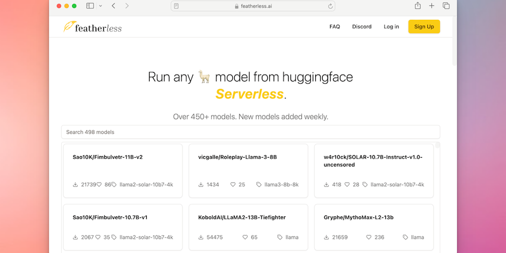 Featherless AI website screenshot Featherless AI website screenshot