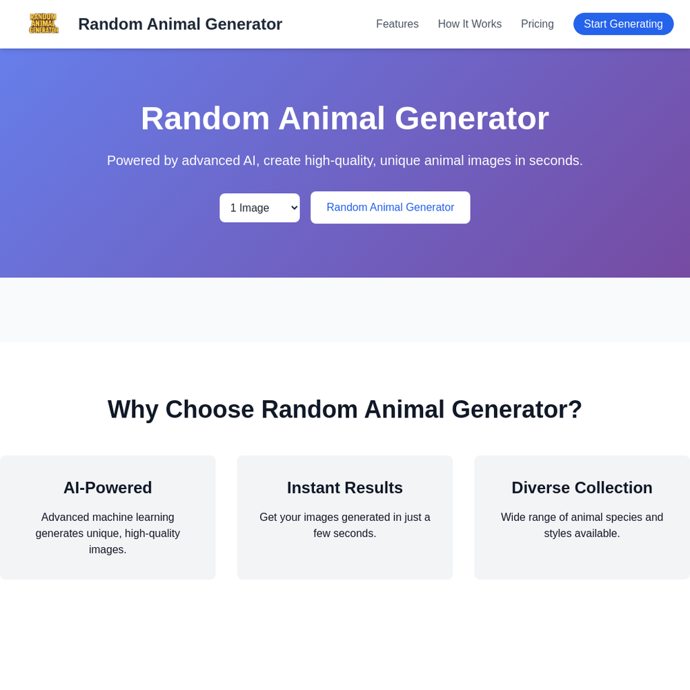 Random Animal Generator website screenshot Random Animal Generator website screenshot