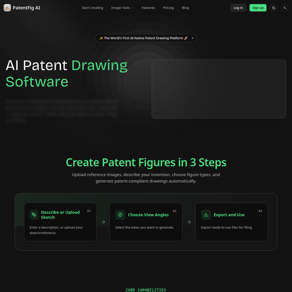 PatentFig AI website screenshot PatentFig AI website screenshot
