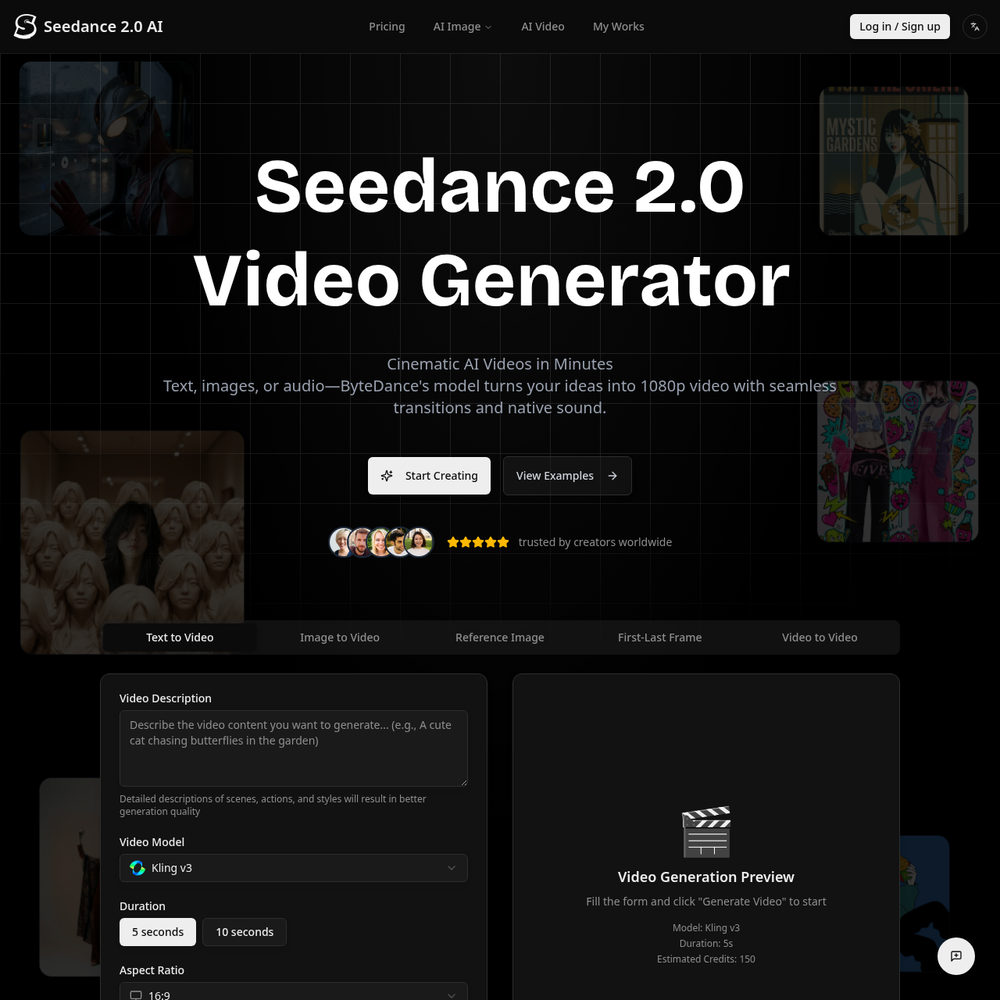 Seedance 2.0 AI website screenshot Seedance 2.0 AI website screenshot