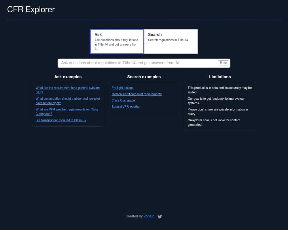 CFRexplorer website screenshot CFRexplorer website screenshot