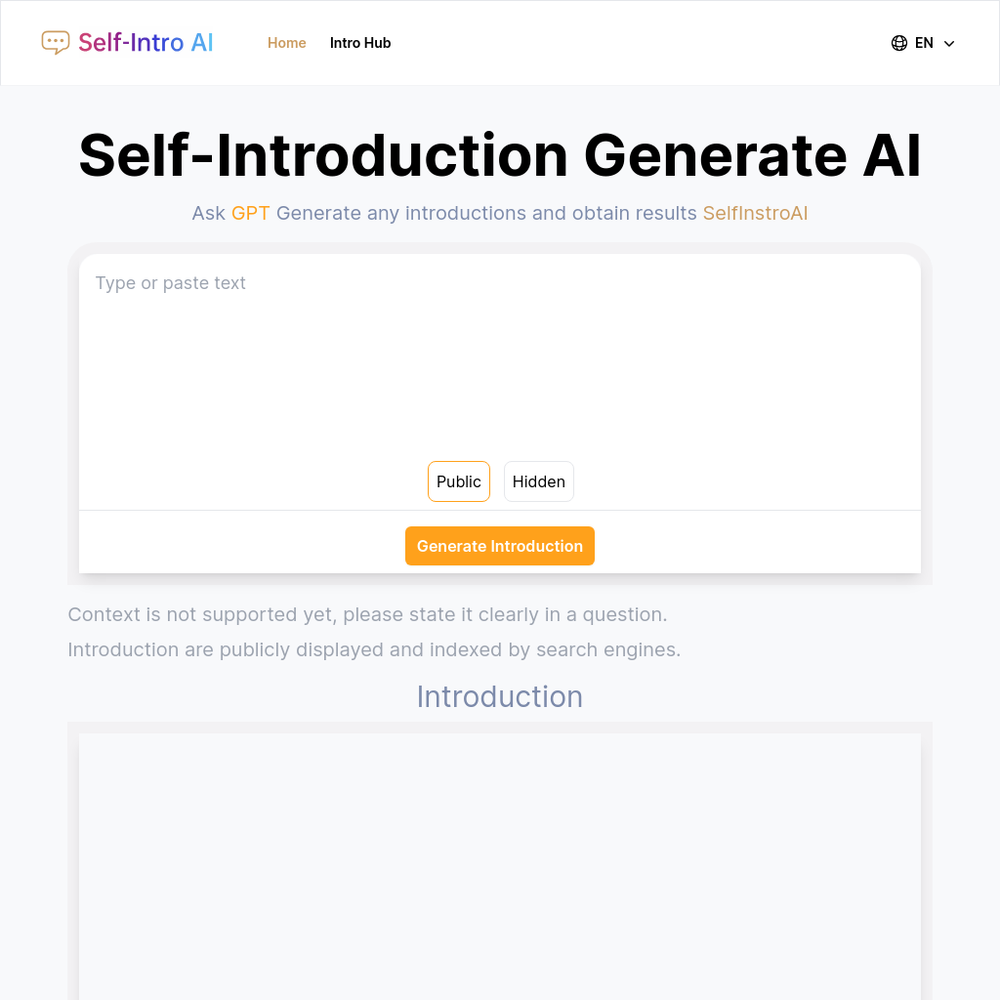 Self Intro Generate AI website screenshot Self Intro Generate AI website screenshot