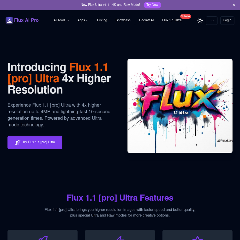 Flux Pro Ultra website screenshot Flux Pro Ultra website screenshot