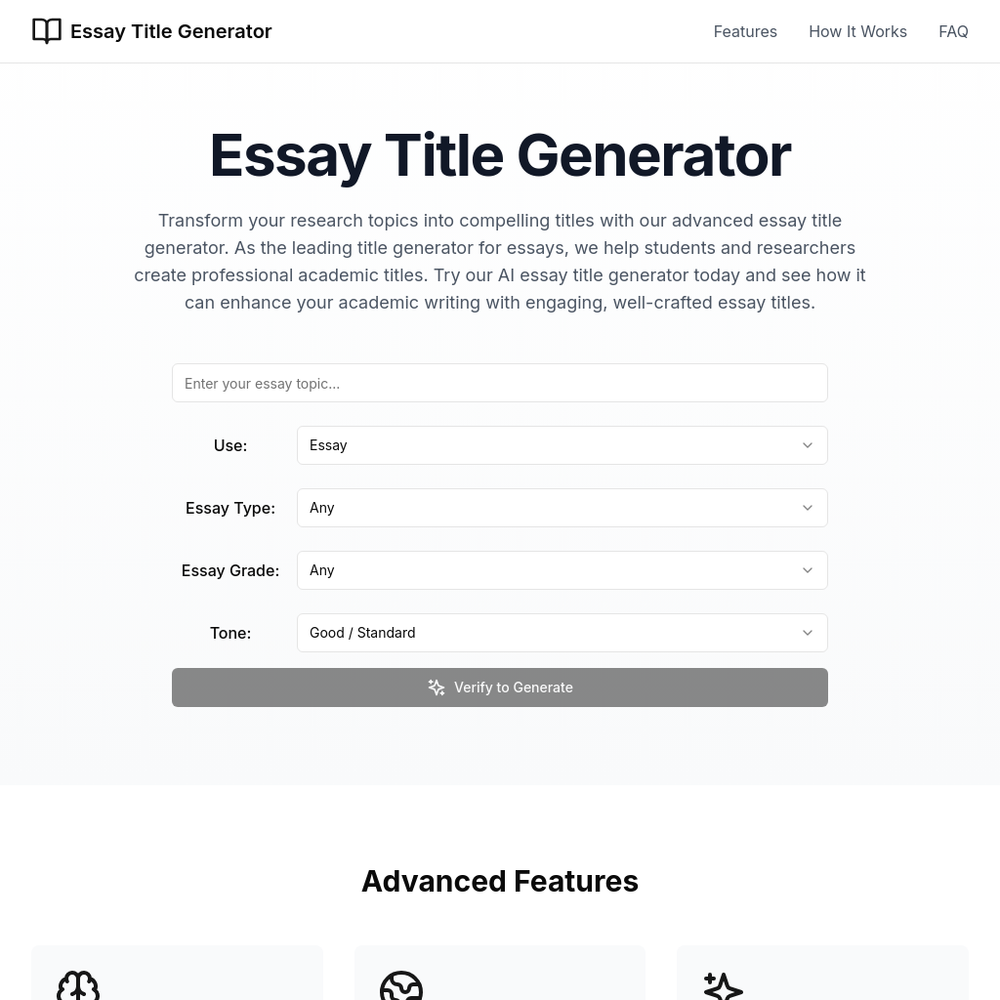Essay Title Generator website screenshot Essay Title Generator website screenshot