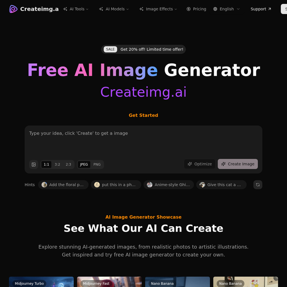 Createimg.ai website screenshot Createimg.ai website screenshot