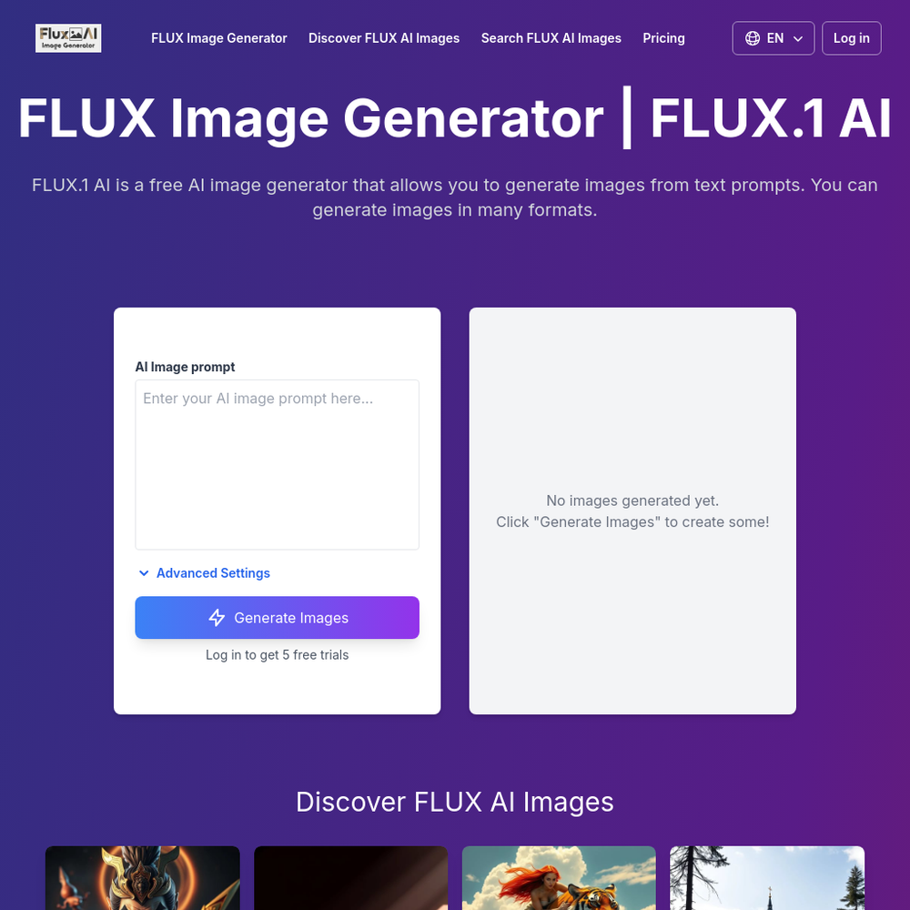 FLUX Image Generator website screenshot FLUX Image Generator website screenshot