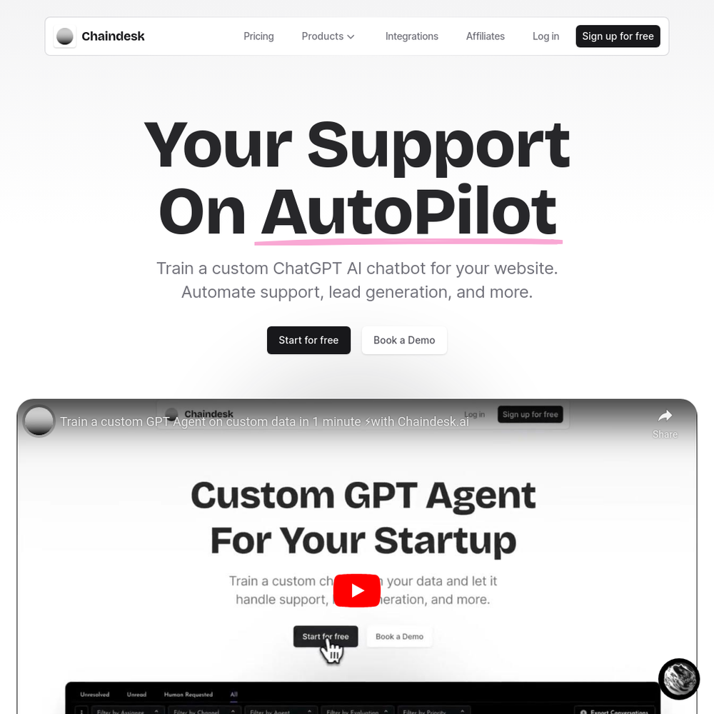 Chaindesk website screenshot Chaindesk website screenshot