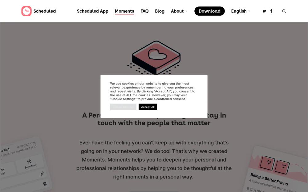 Moments website screenshot Moments website screenshot