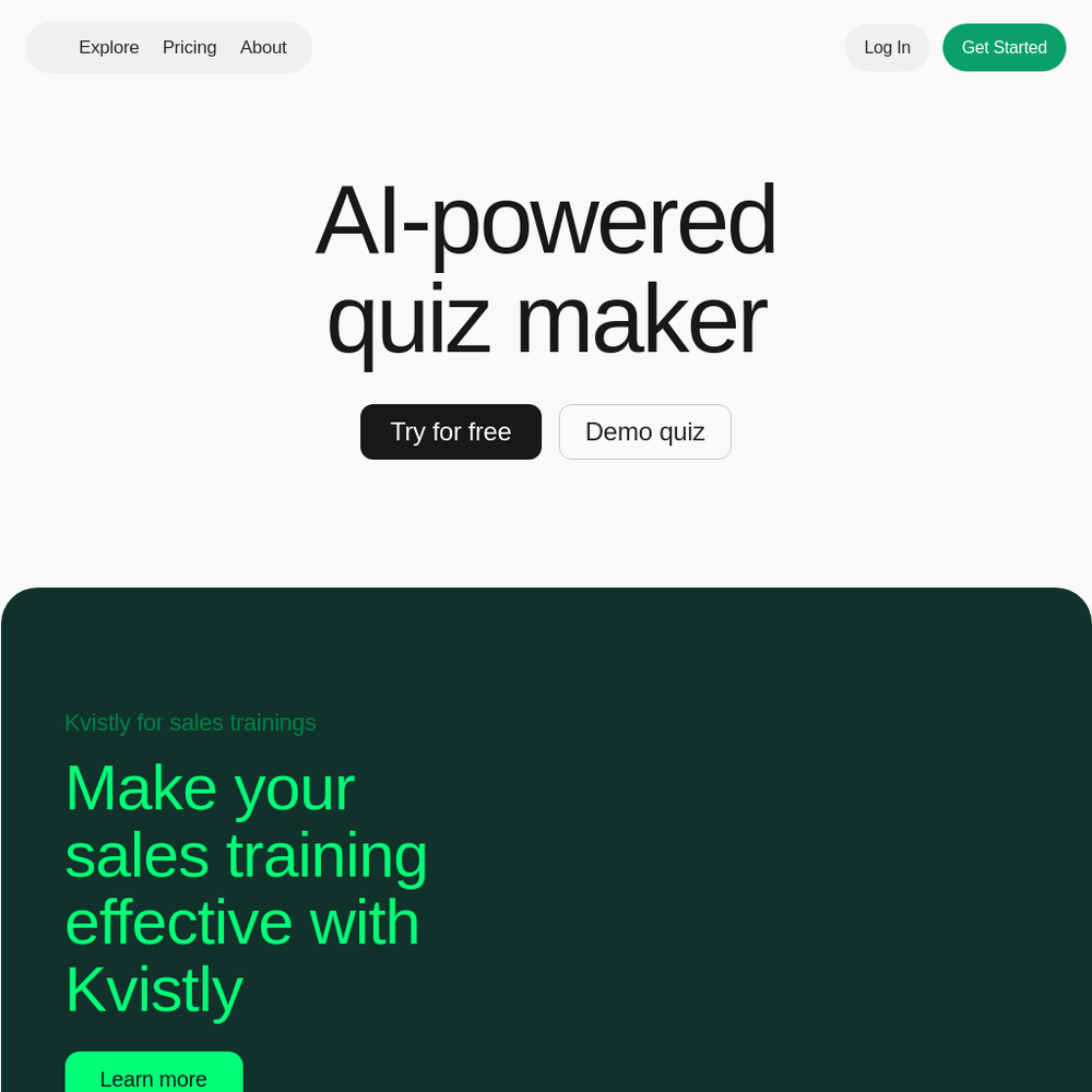 Kvistly website screenshot Kvistly website screenshot