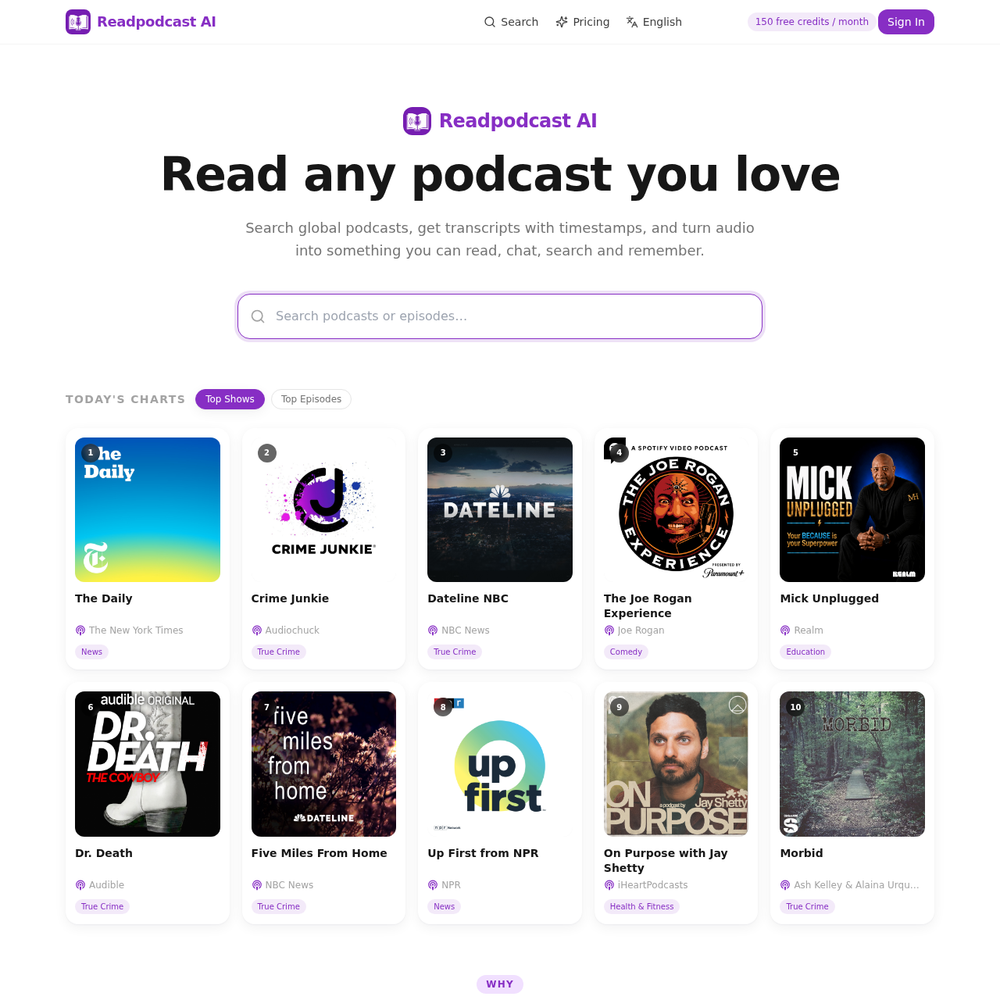 Readpodcast AI website screenshot Readpodcast AI website screenshot