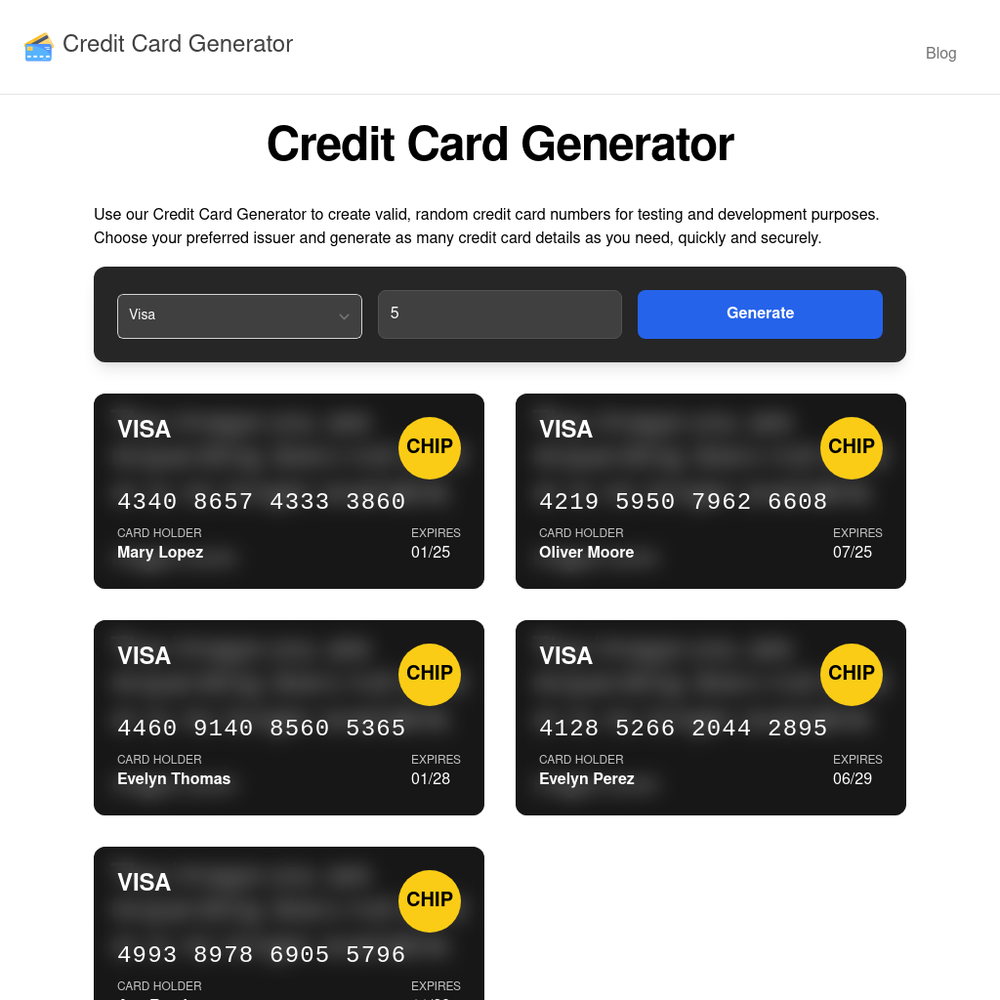 Credit Card Generator website screenshot Credit Card Generator website screenshot