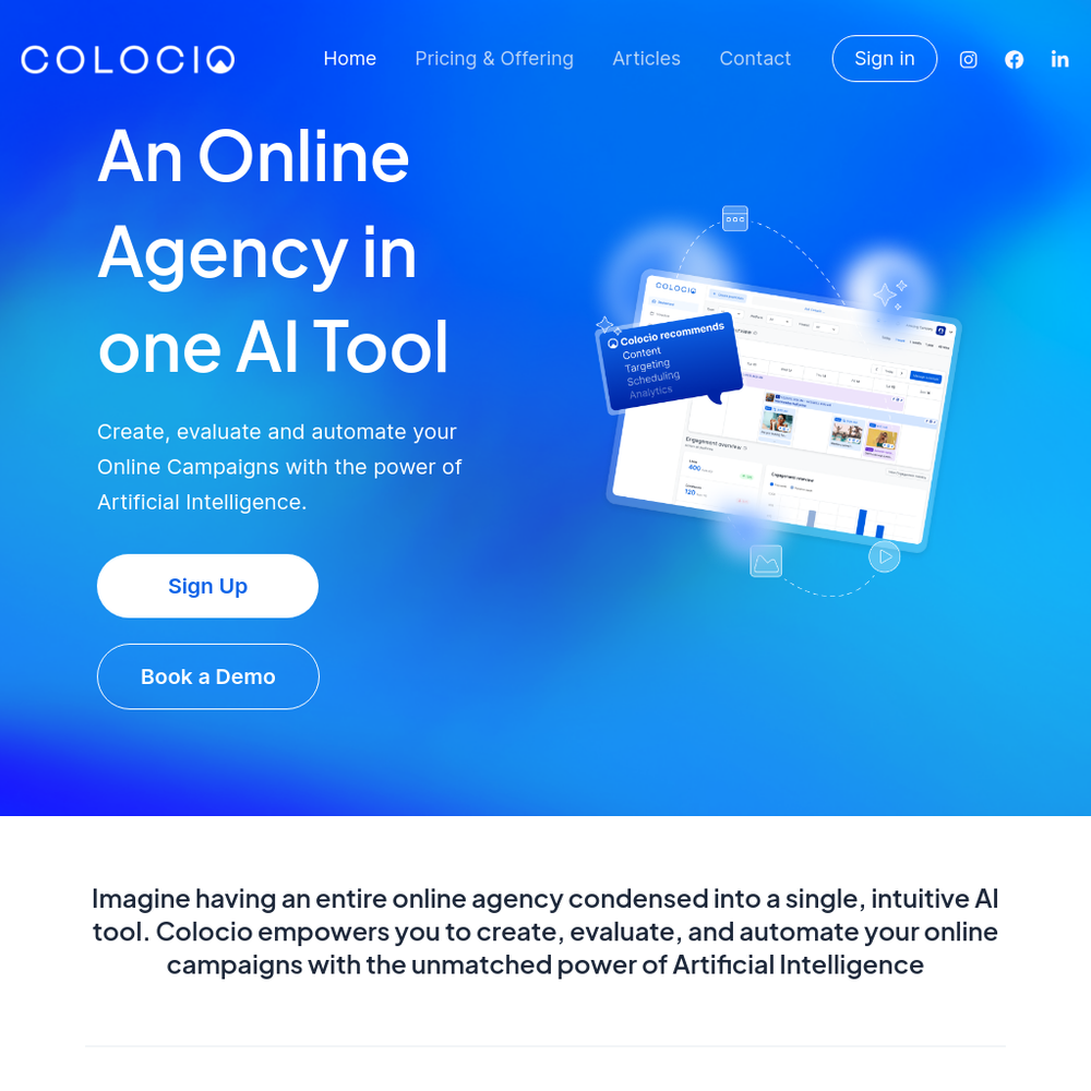 Colocio Ai website screenshot Colocio Ai website screenshot