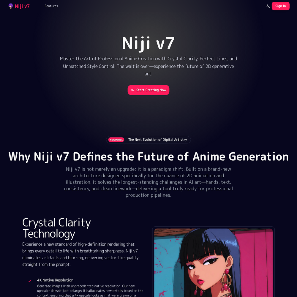 Niji v7 AI Anime Generator website screenshot Niji v7 AI Anime Generator website screenshot