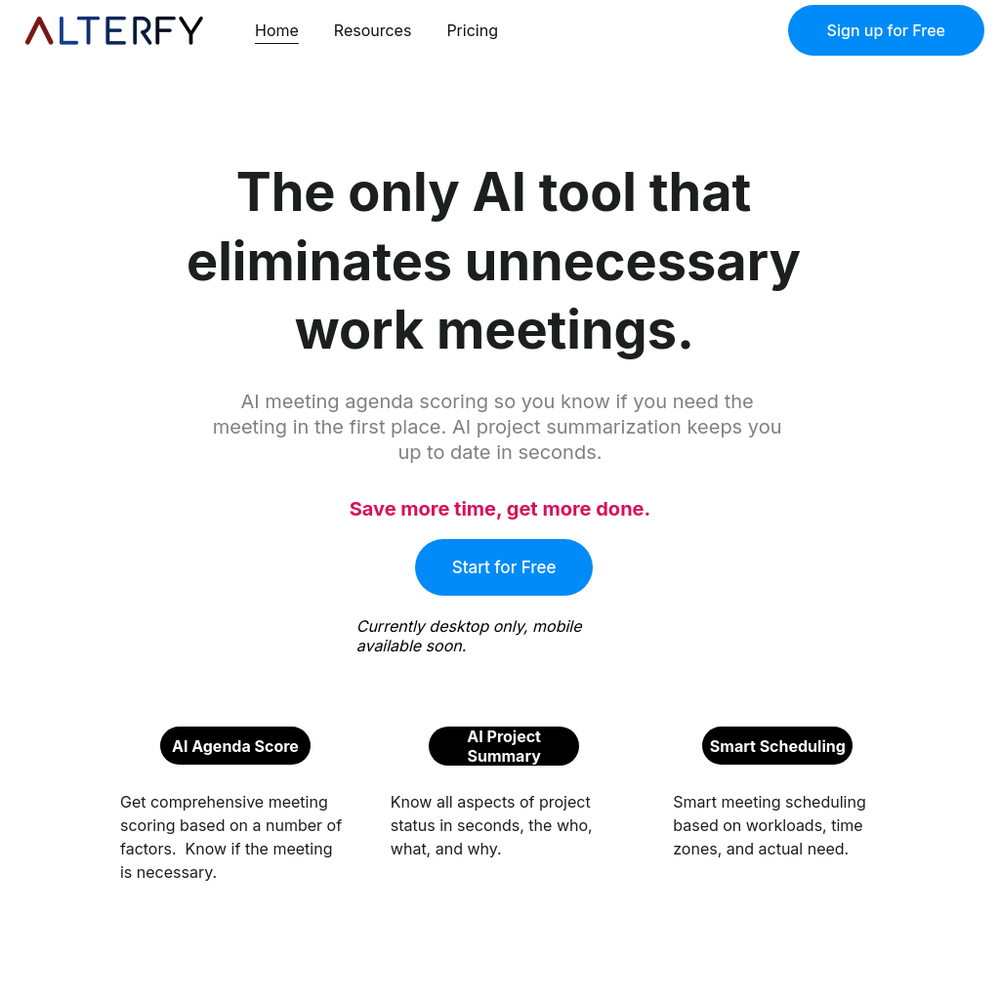 Alterfy website screenshot Alterfy website screenshot