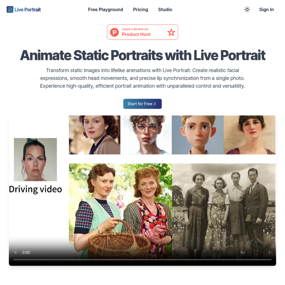 Live Portrait website screenshot Live Portrait website screenshot