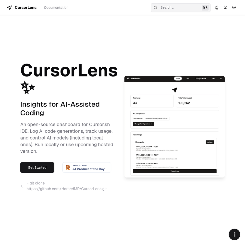 Cursor Lens website screenshot Cursor Lens website screenshot