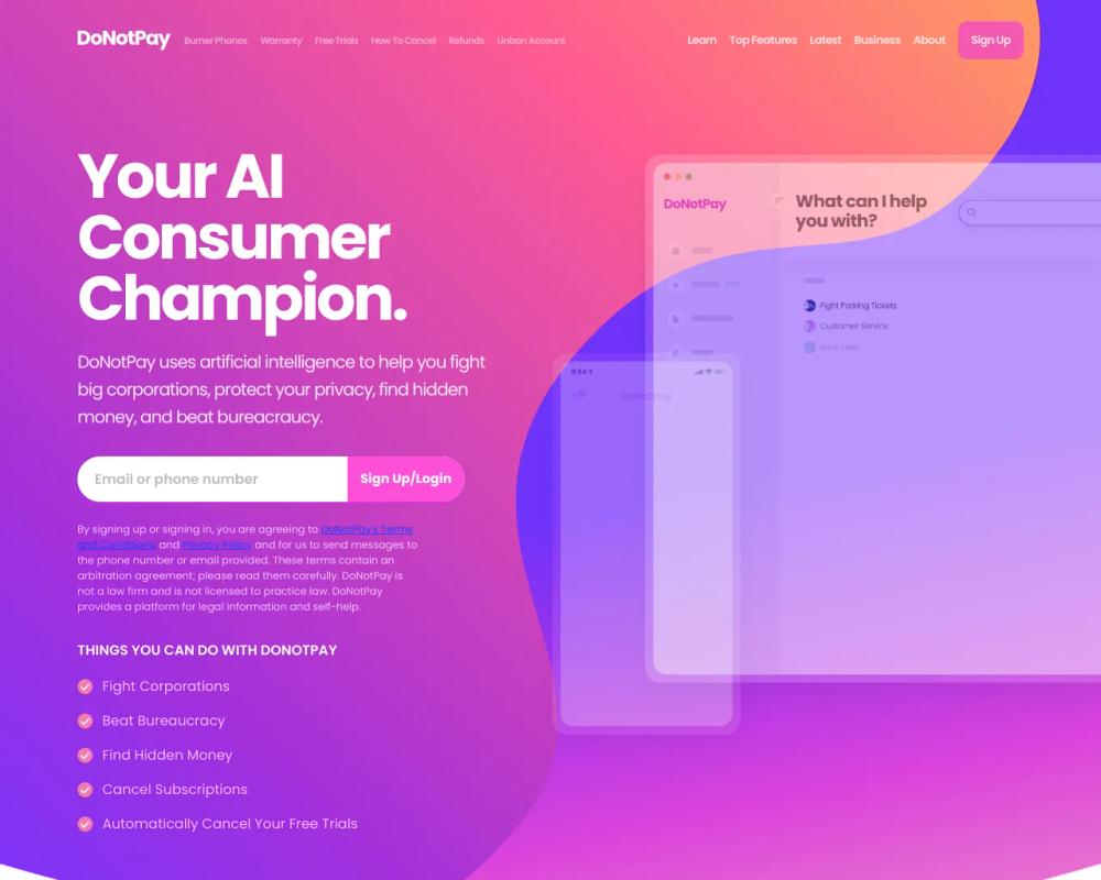 DoNotPay website screenshot DoNotPay website screenshot