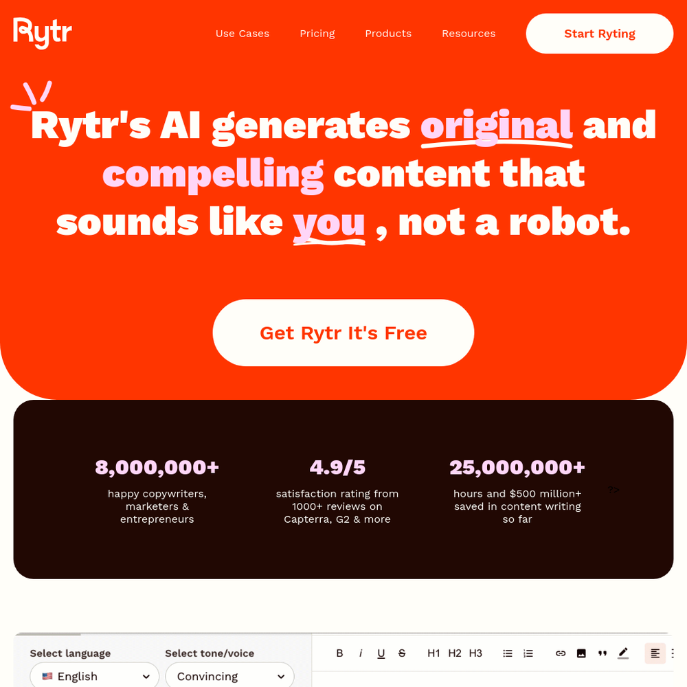 Rytr website screenshot Rytr website screenshot