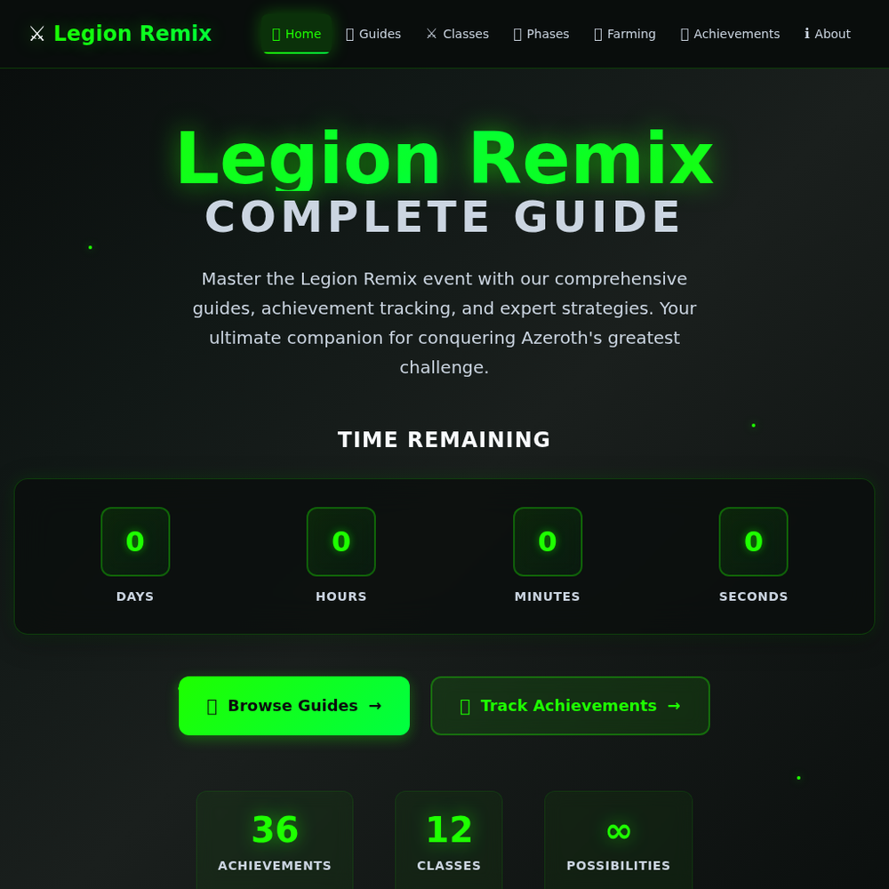 Legion Remix Guide website screenshot Legion Remix Guide website screenshot