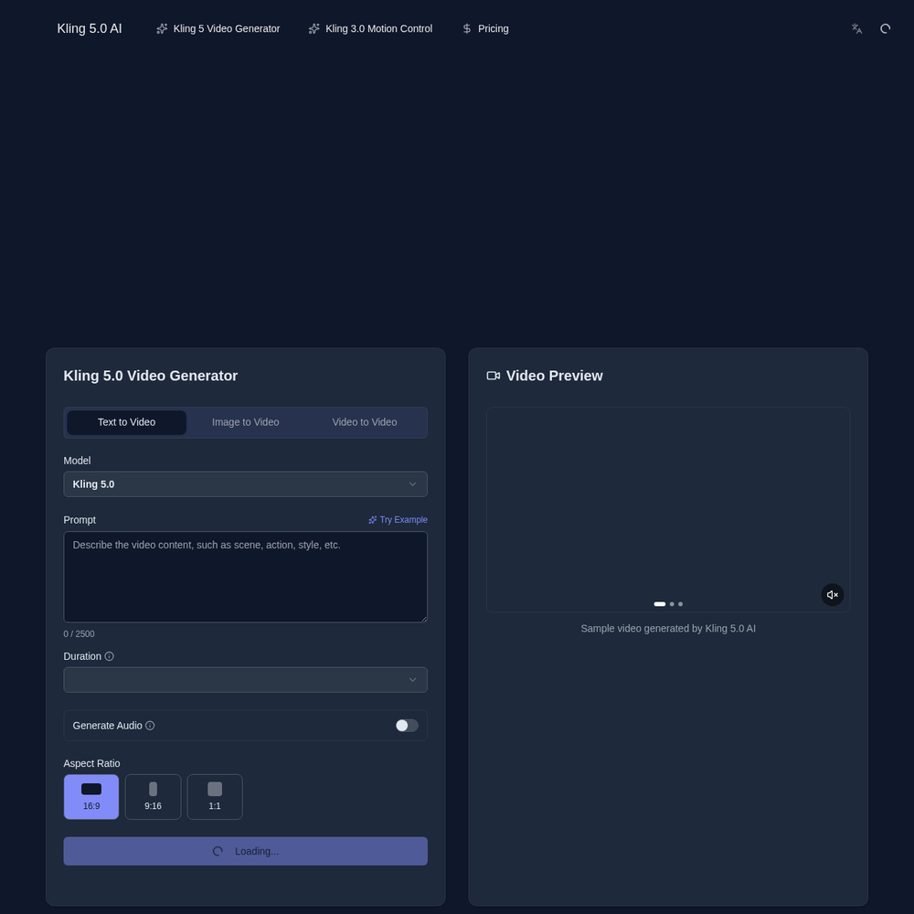 Kling 5.0 AI website screenshot Kling 5.0 AI website screenshot