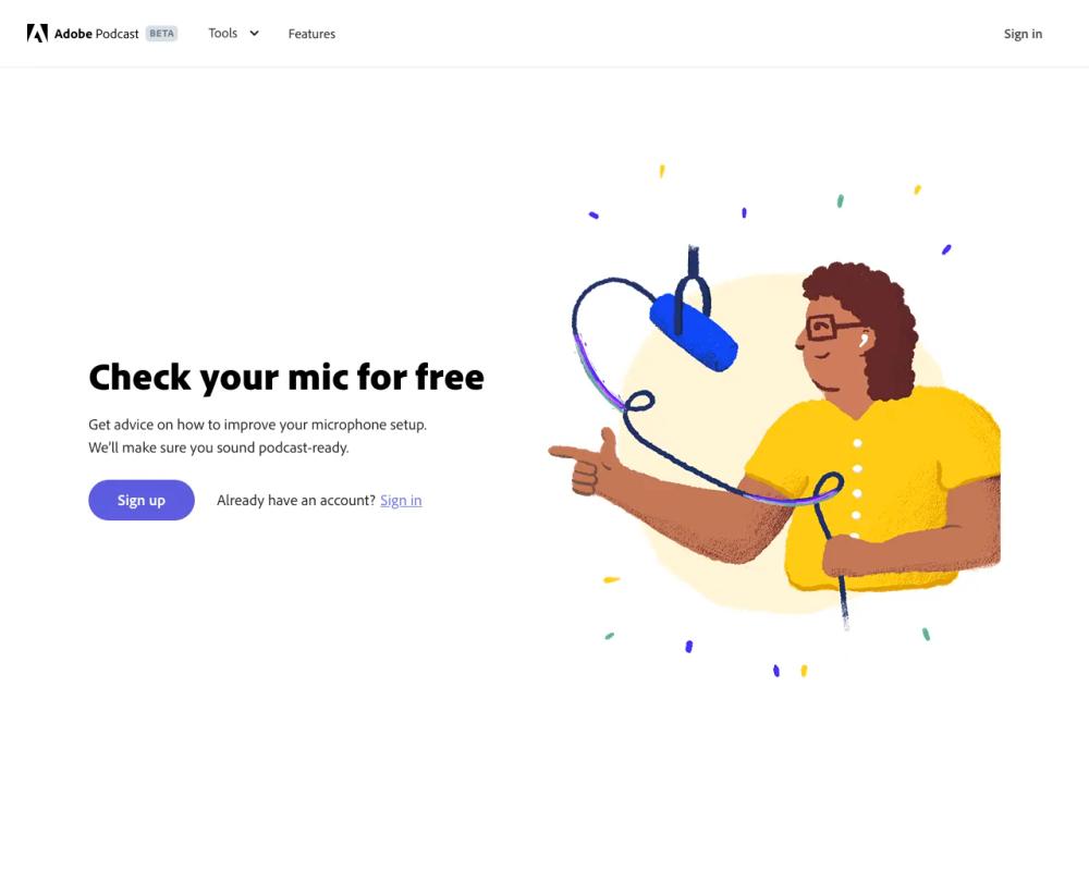 Adobe Mic Check website screenshot Adobe Mic Check website screenshot