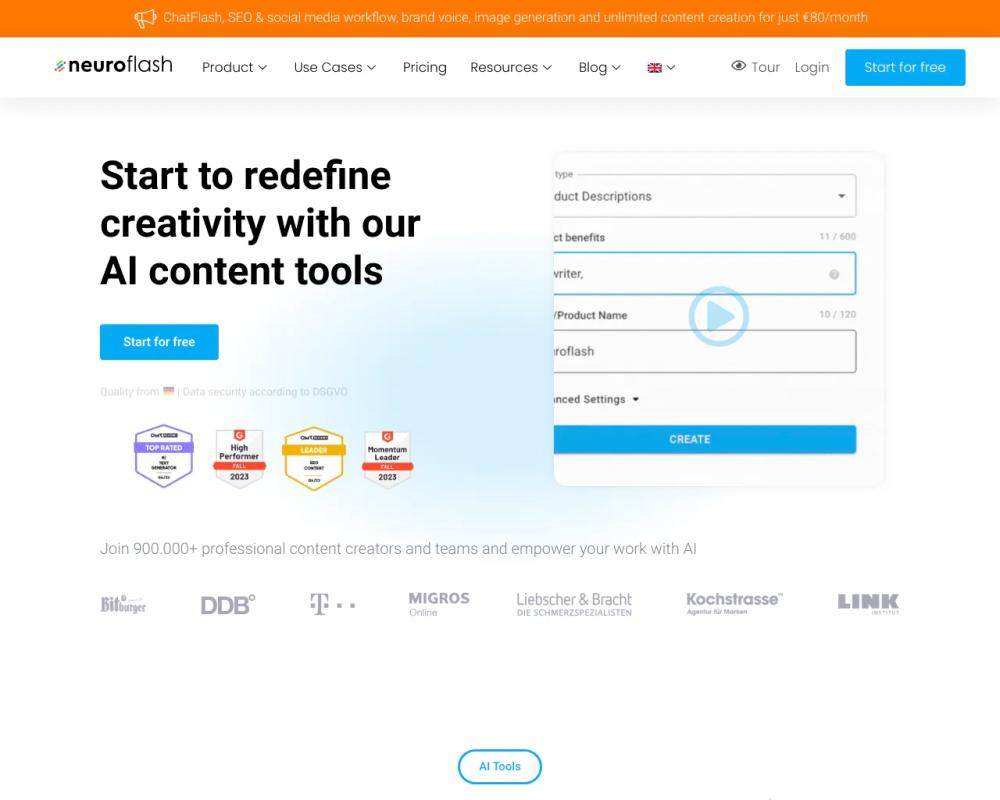 Neuroflash website screenshot Neuroflash website screenshot