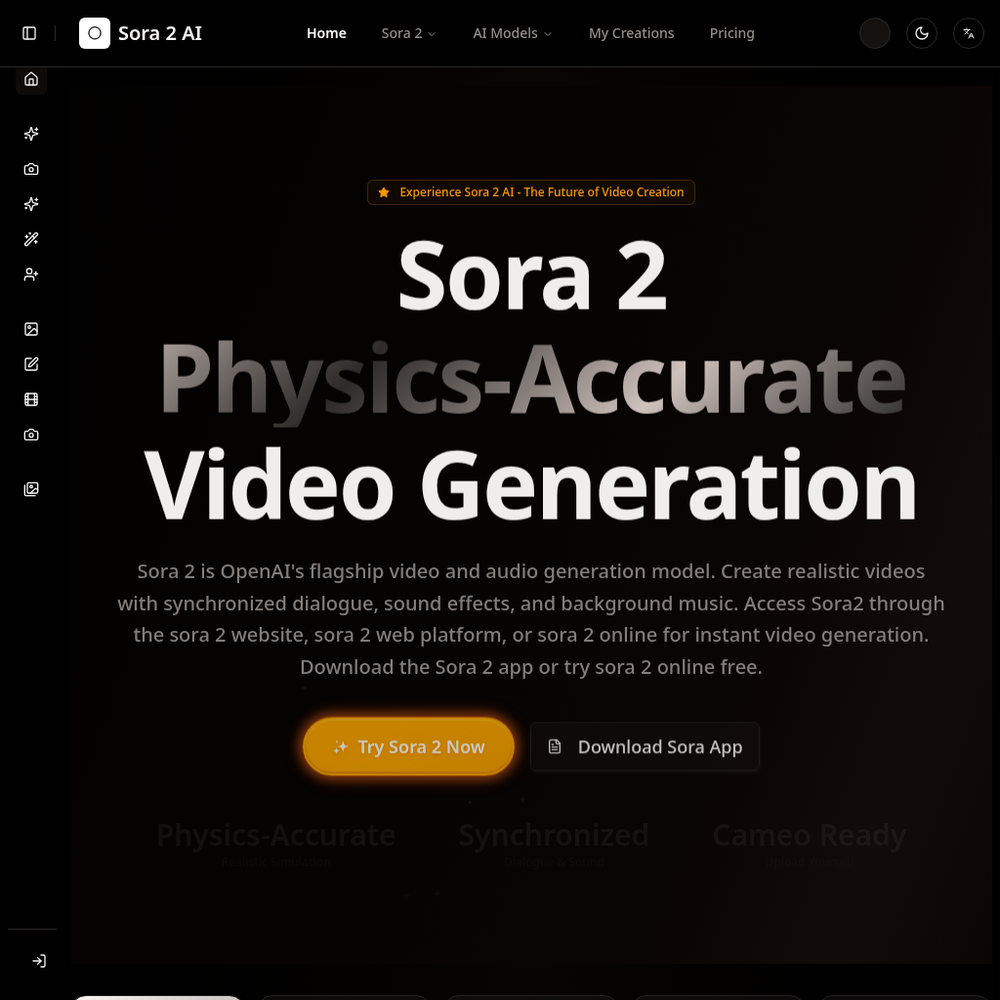 Sora 2 AI website screenshot Sora 2 AI website screenshot