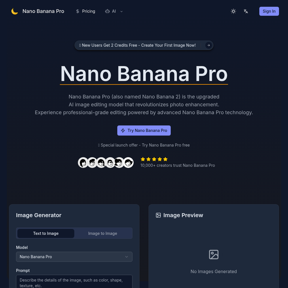 Nano Banana Pro & 2 website screenshot Nano Banana Pro & 2 website screenshot