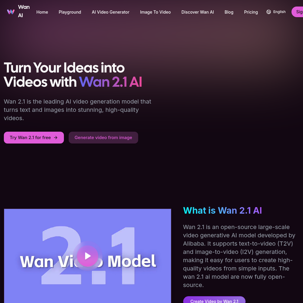 Wan AI website screenshot Wan AI website screenshot