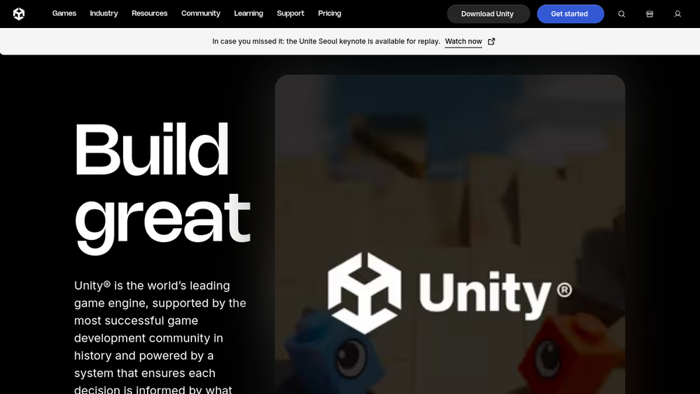 Unity website screenshot Unity website screenshot