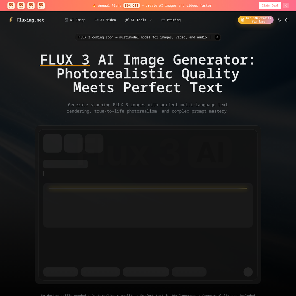 FLUX 3 AI website screenshot FLUX 3 AI website screenshot