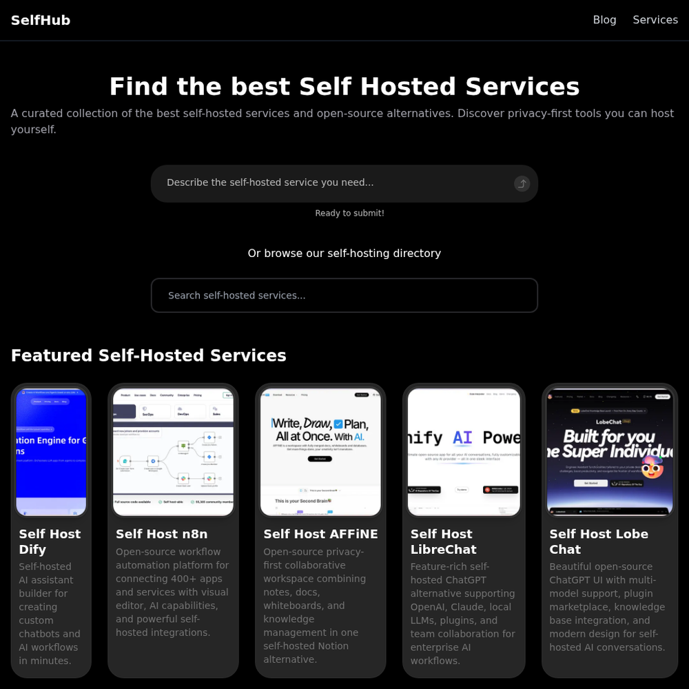 SelfHub website screenshot SelfHub website screenshot
