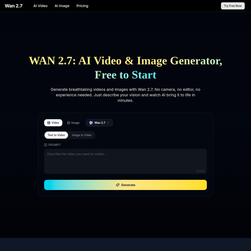 Wan 2.7 website screenshot Wan 2.7 website screenshot