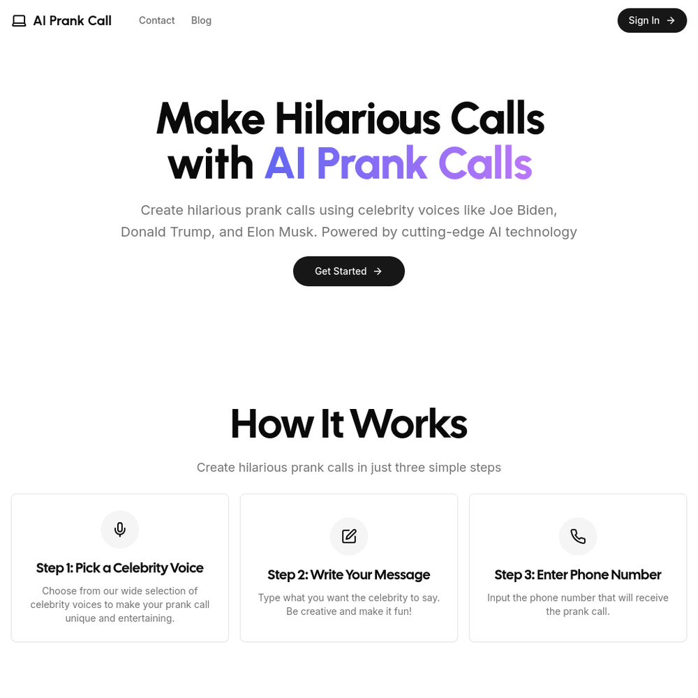 AI Prank Call website screenshot AI Prank Call website screenshot