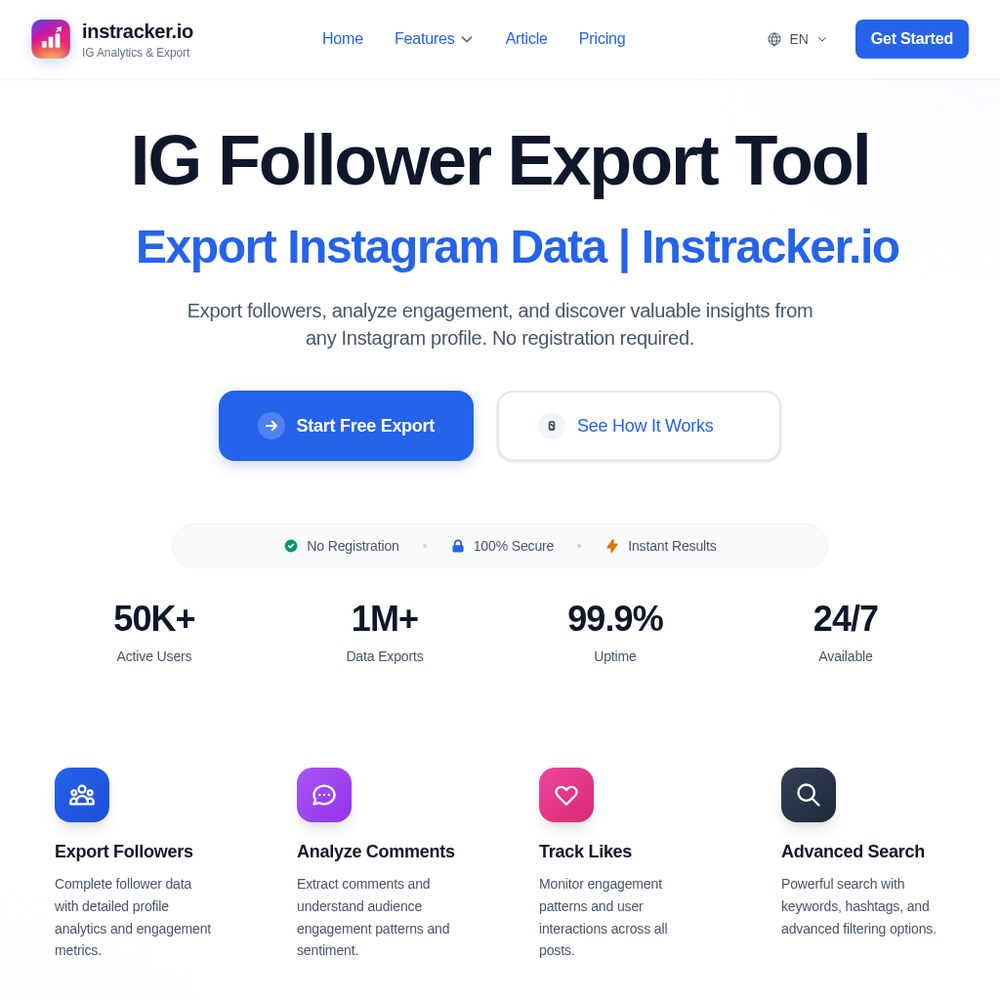 IG Follower Export Tool website screenshot IG Follower Export Tool website screenshot