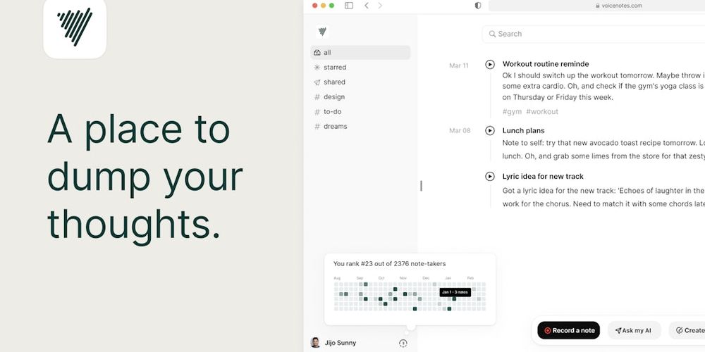 Voicenotes website screenshot Voicenotes website screenshot
