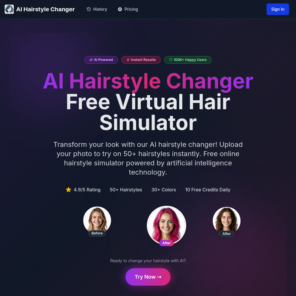 AI Hairstyle Changer website screenshot AI Hairstyle Changer website screenshot