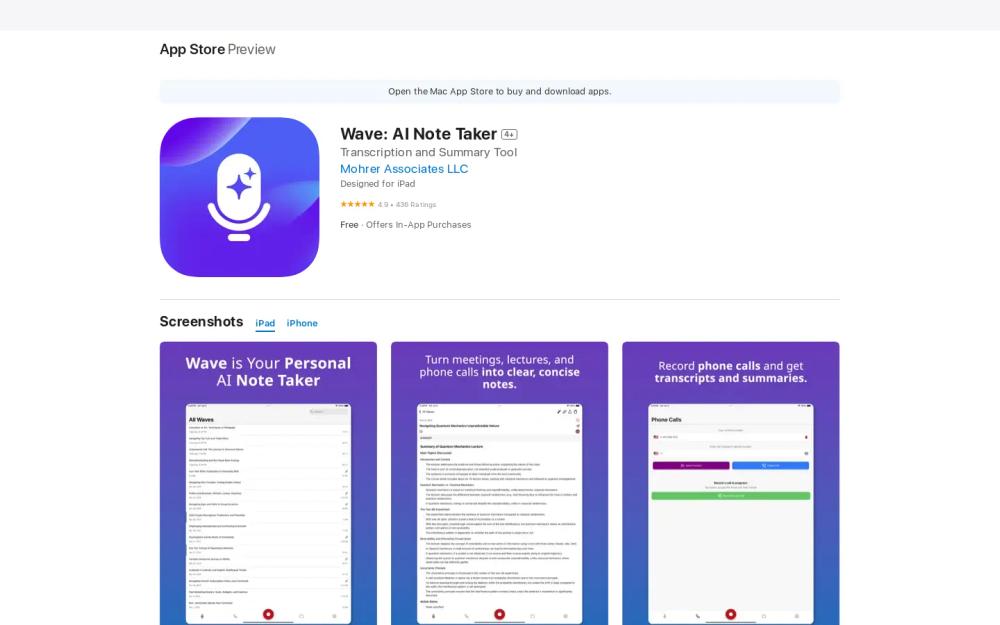 Wave AI Note Taker, Transcription and Summary Tool website screenshot Wave AI Note Taker, Transcription and Summary Tool website screenshot