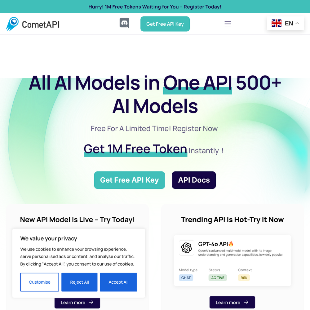 CometAPI website screenshot CometAPI website screenshot