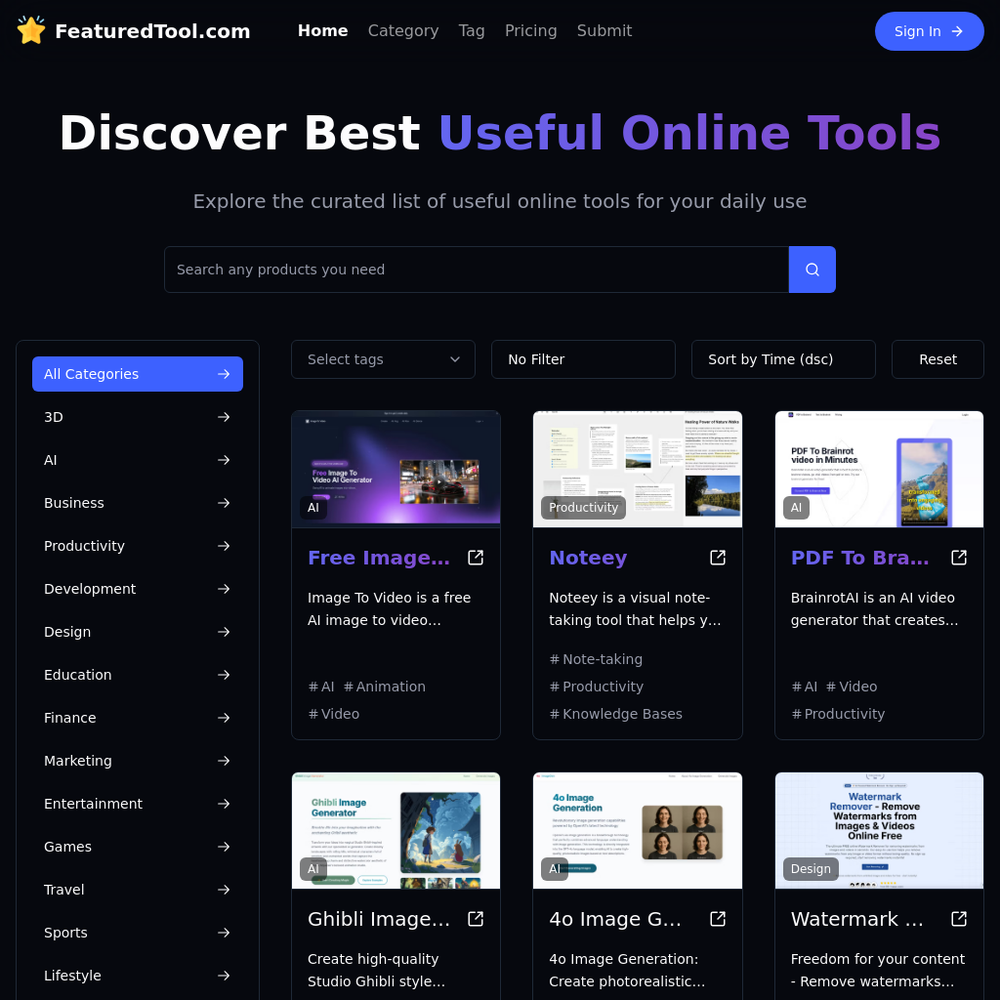 FeaturedTool website screenshot FeaturedTool website screenshot