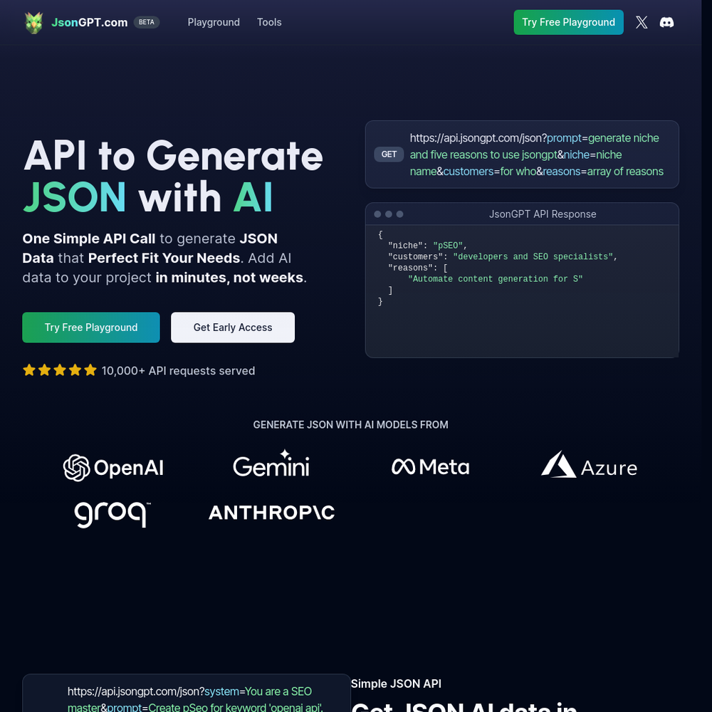 JsonGPT website screenshot JsonGPT website screenshot