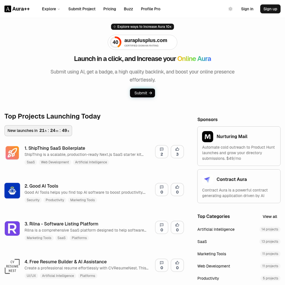 Aura++ website screenshot Aura++ website screenshot