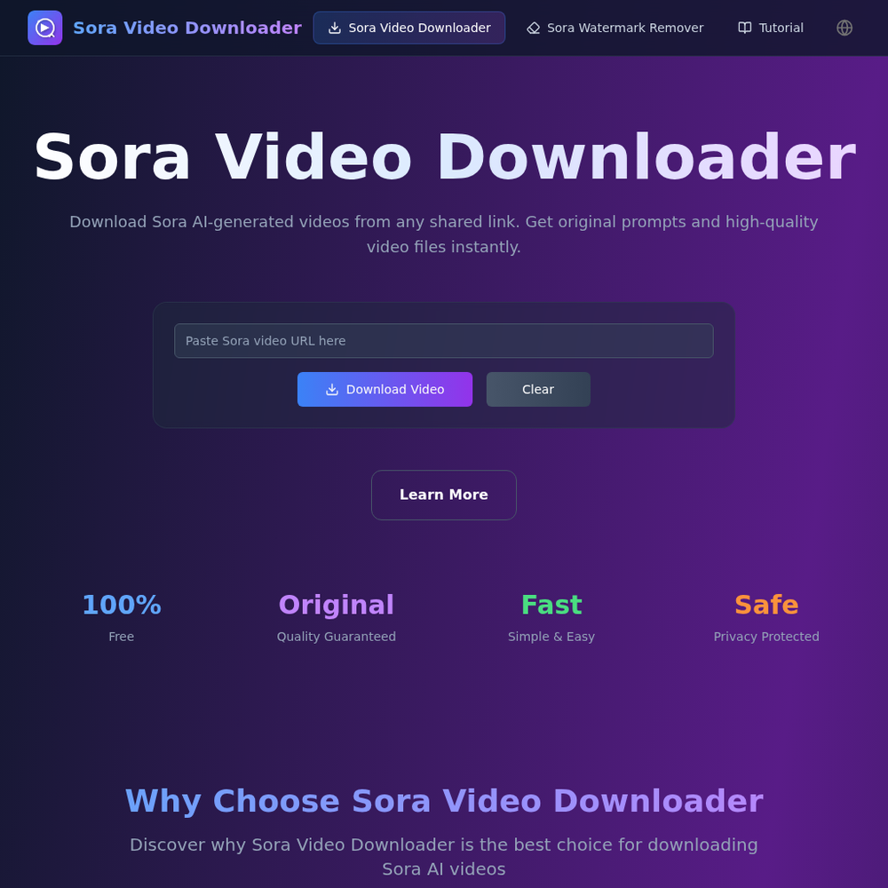 Sora Video Downloader website screenshot Sora Video Downloader website screenshot